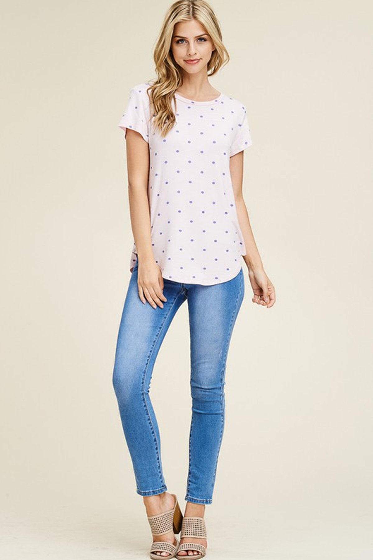 Relaxed Polka Dot Crew Neck Top