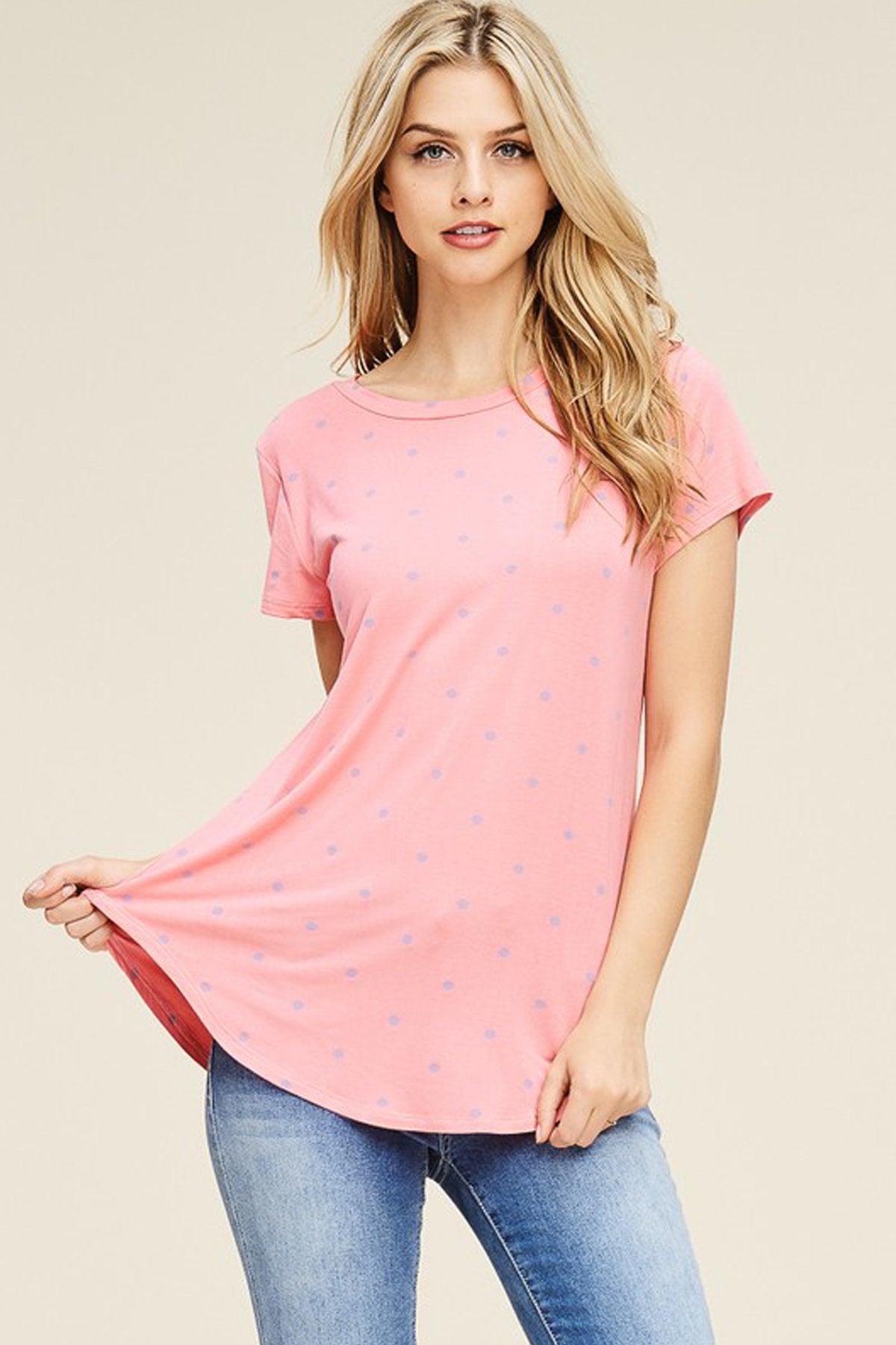 Relaxed Polka Dot Crew Neck Top