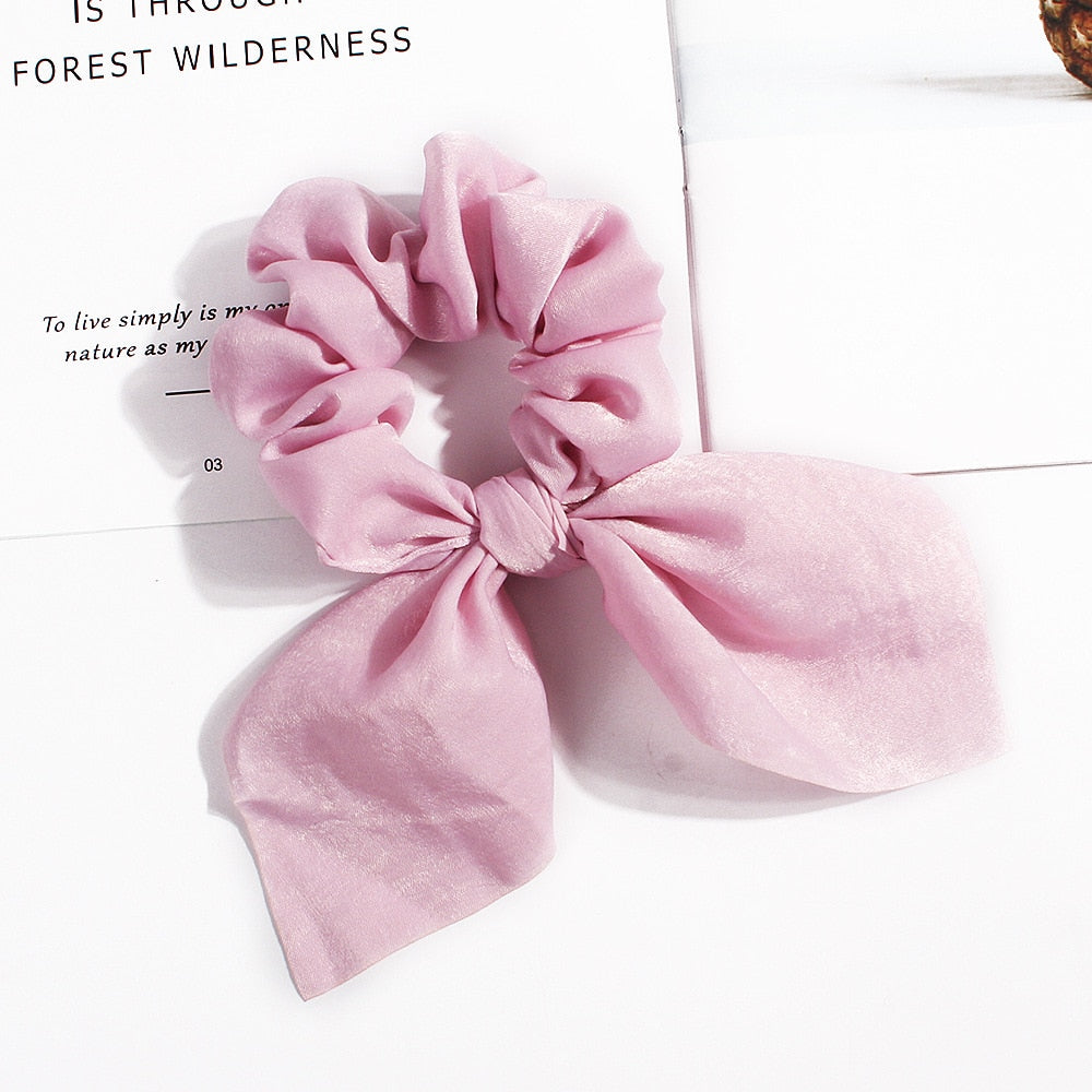 New Chiffon Bowknot Elastic Hair Bands For Women Girls Solid Color Scrunchies Headband Hair Ties Ponytail Holder Hair Accessorie