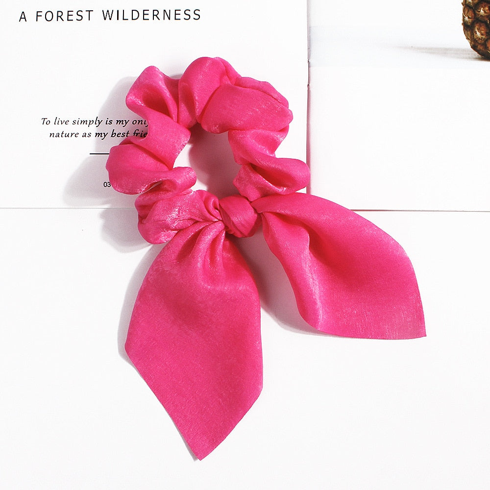 New Chiffon Bowknot Elastic Hair Bands For Women Girls Solid Color Scrunchies Headband Hair Ties Ponytail Holder Hair Accessorie