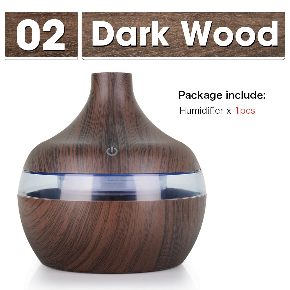 300ML USB Air Humidifier Electric Aroma Diffuser Mist Wood Grain Oil Aromatherapy Mini Have 7 LED Light For Car Home Office
