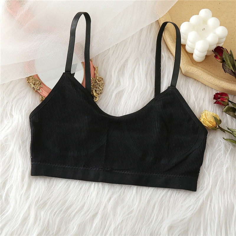FINETOO Seamless Tanks Tops Panties Set Female Underwear Wireless Bra Crop Top Women Low-rise Underpants Soft Bralette Lingerie