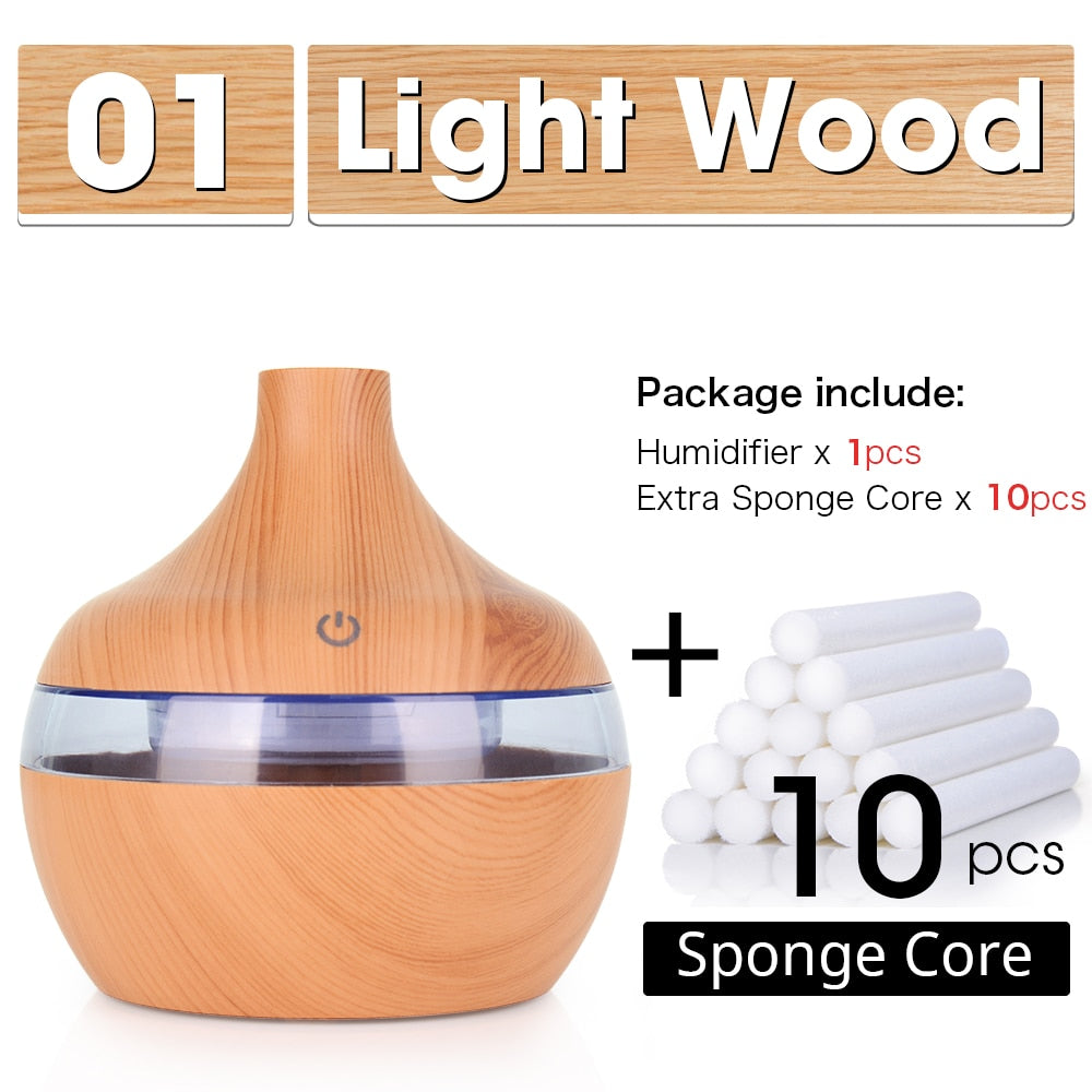 300ML USB Air Humidifier Electric Aroma Diffuser Mist Wood Grain Oil Aromatherapy Mini Have 7 LED Light For Car Home Office