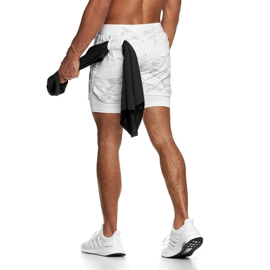 2 in 1 Fitness Joggingshorts für Herren im Camo Style