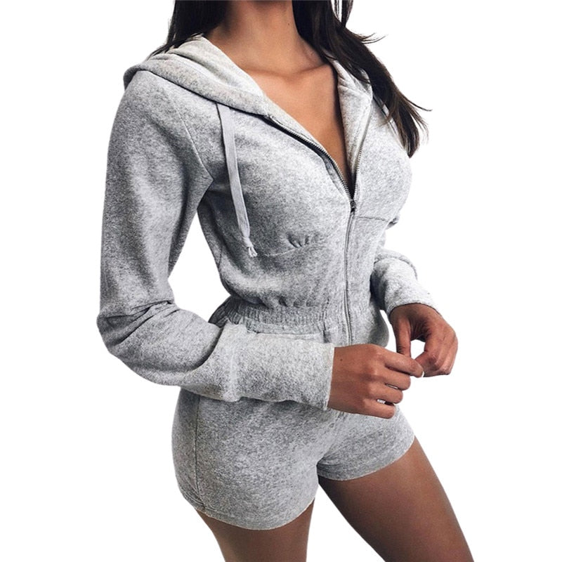 Women Long Sleeve Hooded Jumpsuit Autumn Casual Zipper Solid Color Jumpsuit for Sports Daily Wear Casual Long Sleeve Bodysuit