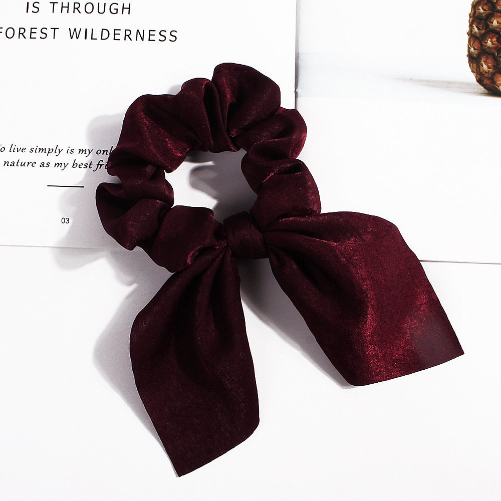 New Chiffon Bowknot Elastic Hair Bands For Women Girls Solid Color Scrunchies Headband Hair Ties Ponytail Holder Hair Accessorie
