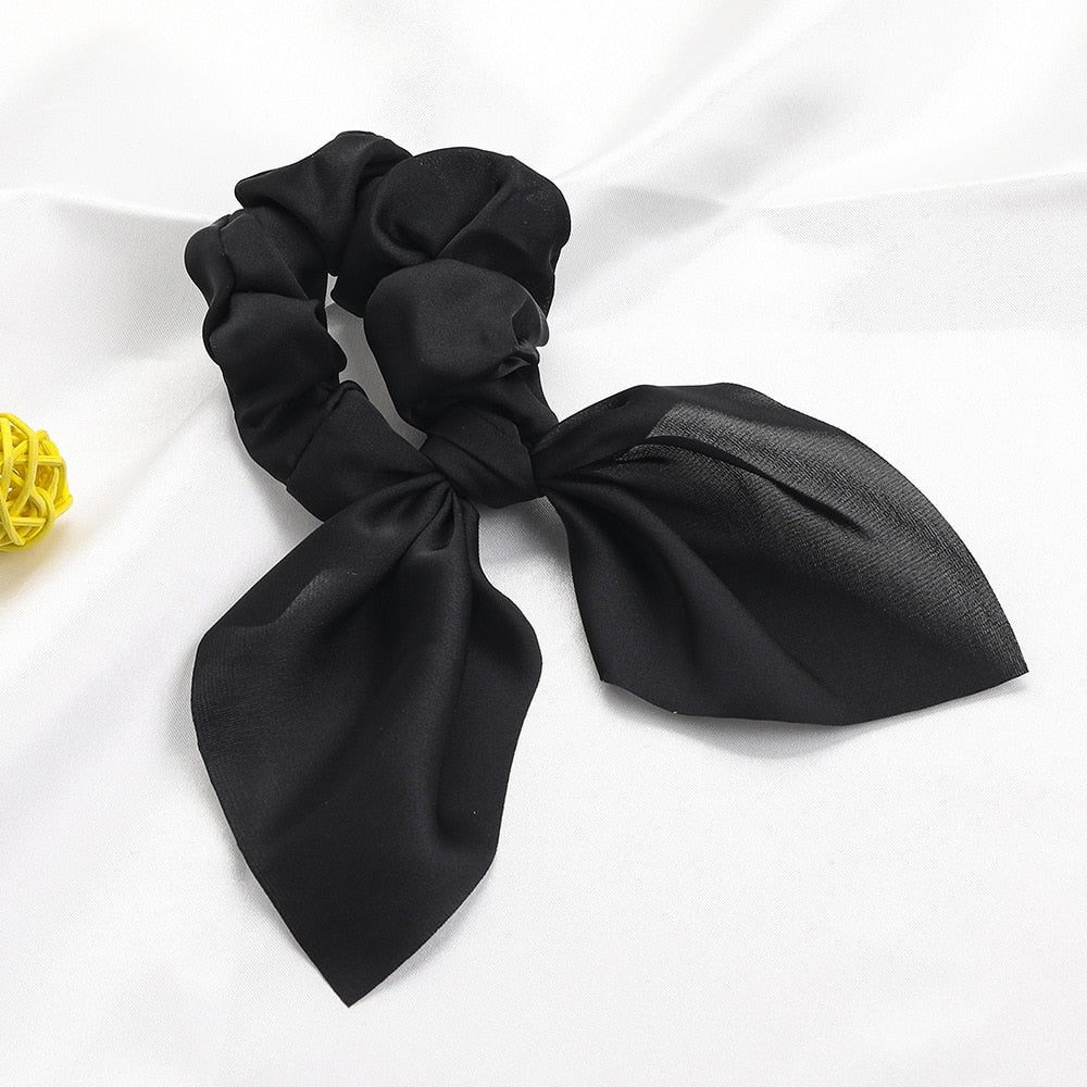 New Chiffon Bowknot Elastic Hair Bands For Women Girls Solid Color Scrunchies Headband Hair Ties Ponytail Holder Hair Accessorie