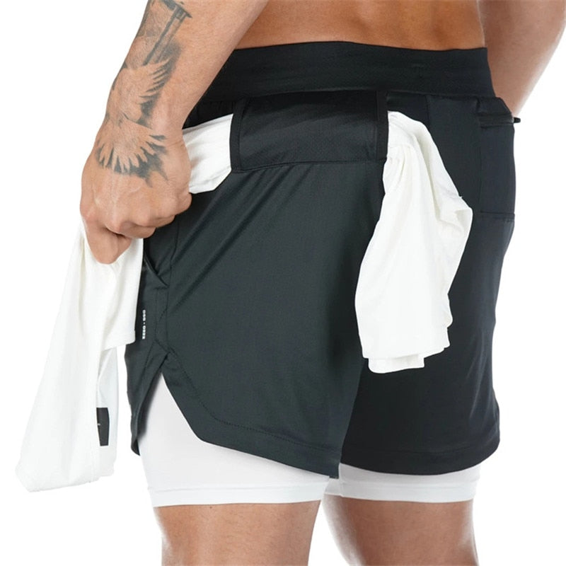 2 in 1 Fitness Joggingshorts für Herren im Camo Style