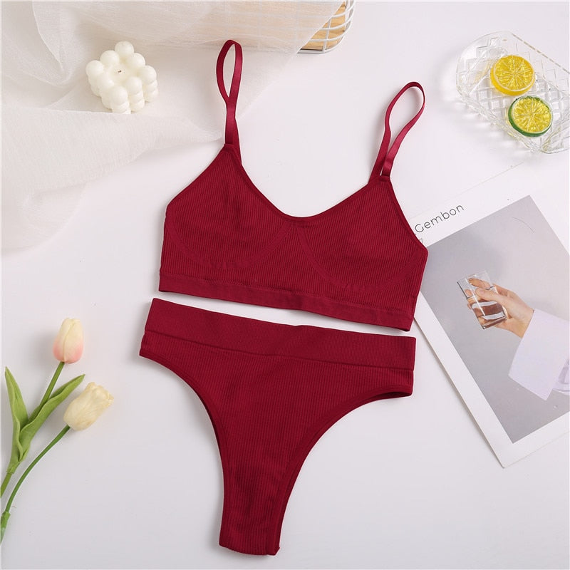 FINETOO Seamless Tanks Tops Panties Set Female Underwear Wireless Bra Crop Top Women Low-rise Underpants Soft Bralette Lingerie