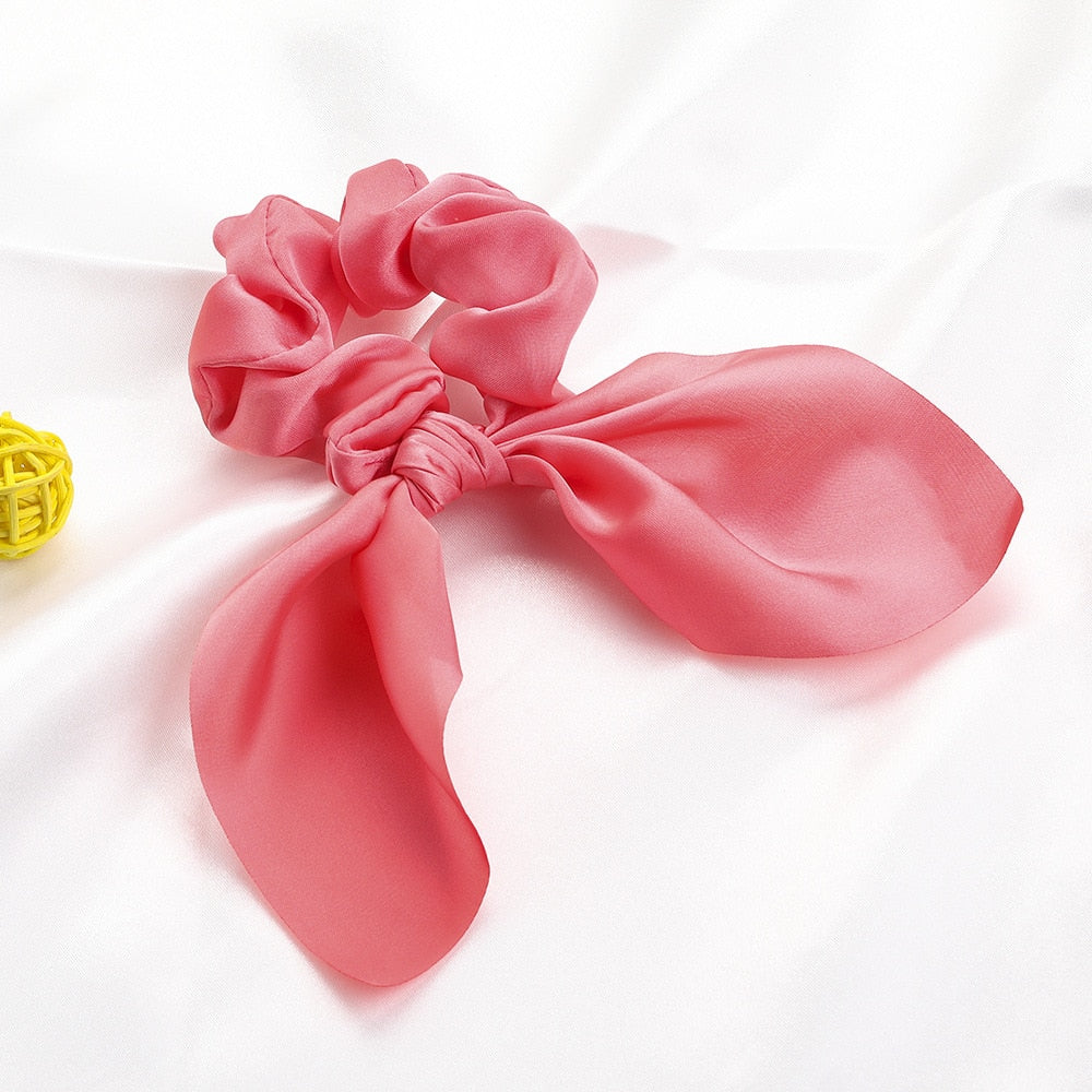 New Chiffon Bowknot Elastic Hair Bands For Women Girls Solid Color Scrunchies Headband Hair Ties Ponytail Holder Hair Accessorie