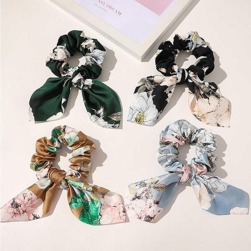 New Chiffon Bowknot Elastic Hair Bands For Women Girls Solid Color Scrunchies Headband Hair Ties Ponytail Holder Hair Accessorie