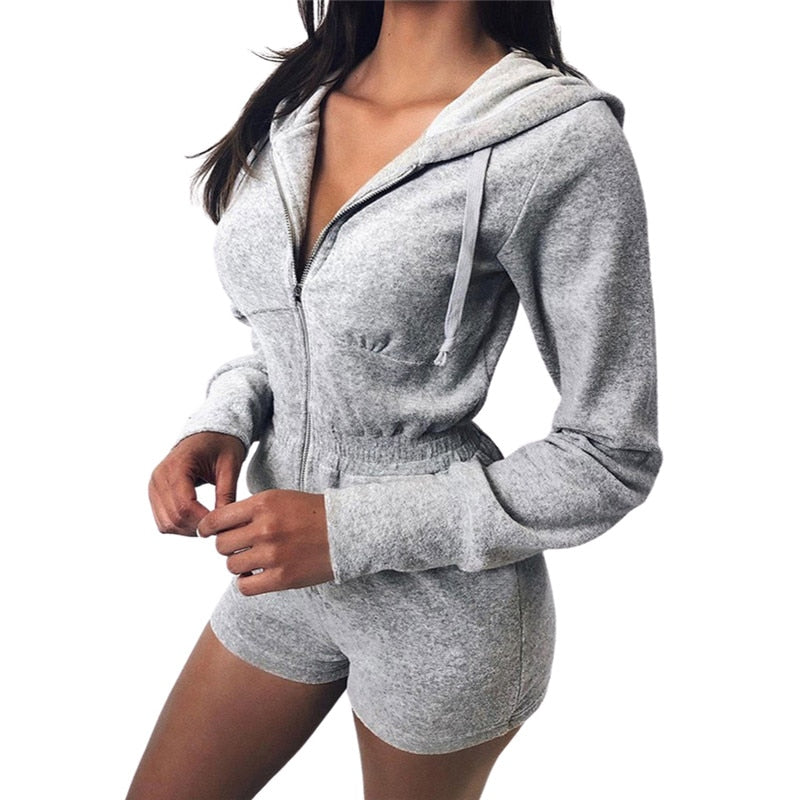 Women Long Sleeve Hooded Jumpsuit Autumn Casual Zipper Solid Color Jumpsuit for Sports Daily Wear Casual Long Sleeve Bodysuit