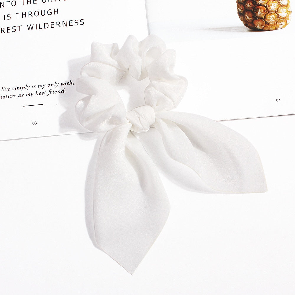 New Chiffon Bowknot Elastic Hair Bands For Women Girls Solid Color Scrunchies Headband Hair Ties Ponytail Holder Hair Accessorie