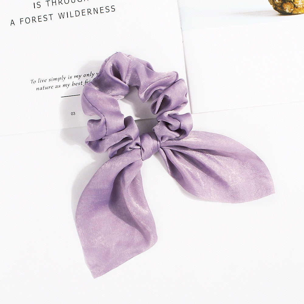 New Chiffon Bowknot Elastic Hair Bands For Women Girls Solid Color Scrunchies Headband Hair Ties Ponytail Holder Hair Accessorie