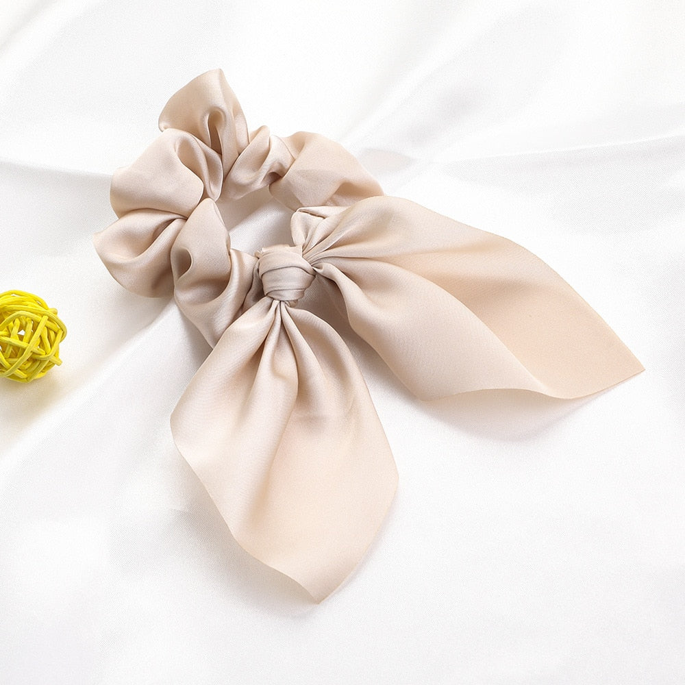 New Chiffon Bowknot Elastic Hair Bands For Women Girls Solid Color Scrunchies Headband Hair Ties Ponytail Holder Hair Accessorie