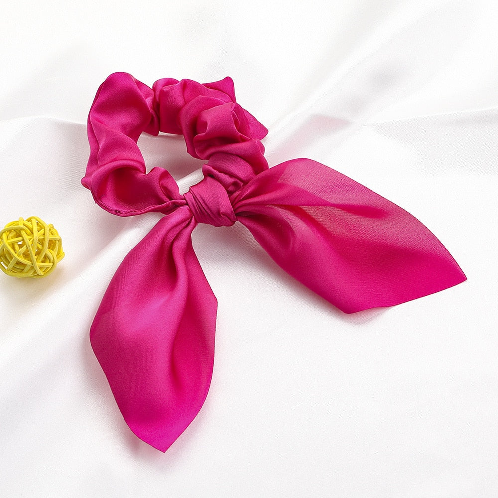 New Chiffon Bowknot Elastic Hair Bands For Women Girls Solid Color Scrunchies Headband Hair Ties Ponytail Holder Hair Accessorie