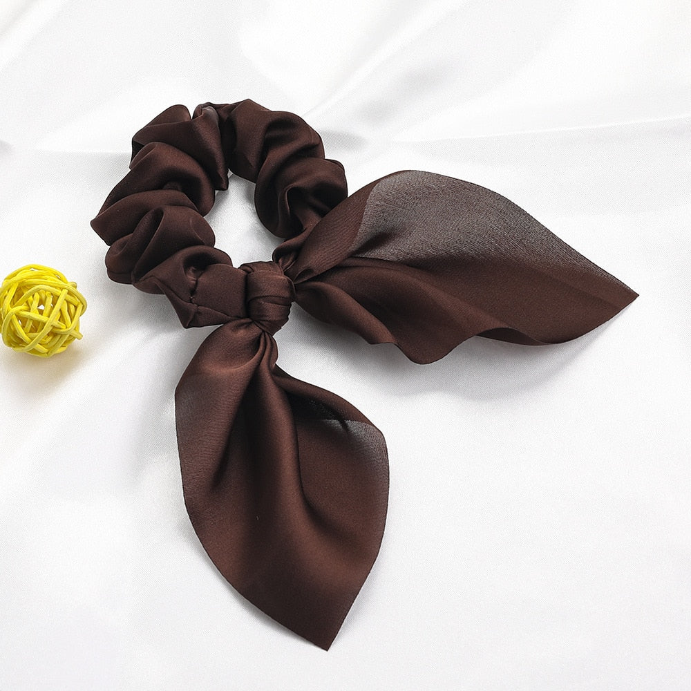 New Chiffon Bowknot Elastic Hair Bands For Women Girls Solid Color Scrunchies Headband Hair Ties Ponytail Holder Hair Accessorie