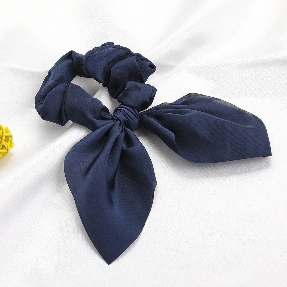 New Chiffon Bowknot Elastic Hair Bands For Women Girls Solid Color Scrunchies Headband Hair Ties Ponytail Holder Hair Accessorie