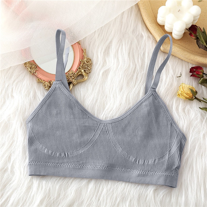 FINETOO Seamless Tanks Tops Panties Set Female Underwear Wireless Bra Crop Top Women Low-rise Underpants Soft Bralette Lingerie