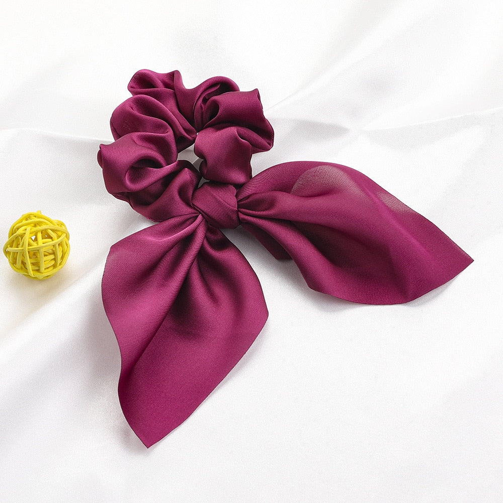 New Chiffon Bowknot Elastic Hair Bands For Women Girls Solid Color Scrunchies Headband Hair Ties Ponytail Holder Hair Accessorie