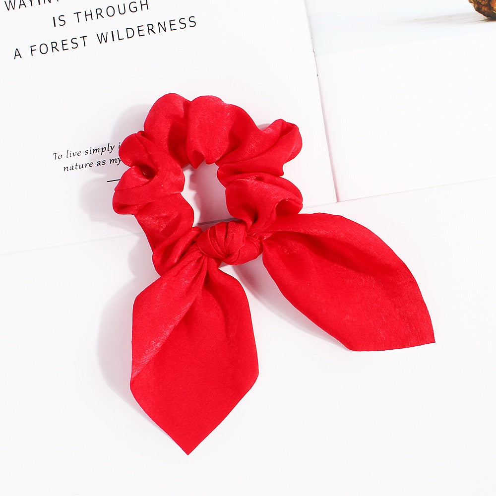New Chiffon Bowknot Elastic Hair Bands For Women Girls Solid Color Scrunchies Headband Hair Ties Ponytail Holder Hair Accessorie