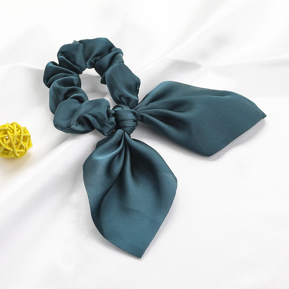 New Chiffon Bowknot Elastic Hair Bands For Women Girls Solid Color Scrunchies Headband Hair Ties Ponytail Holder Hair Accessorie
