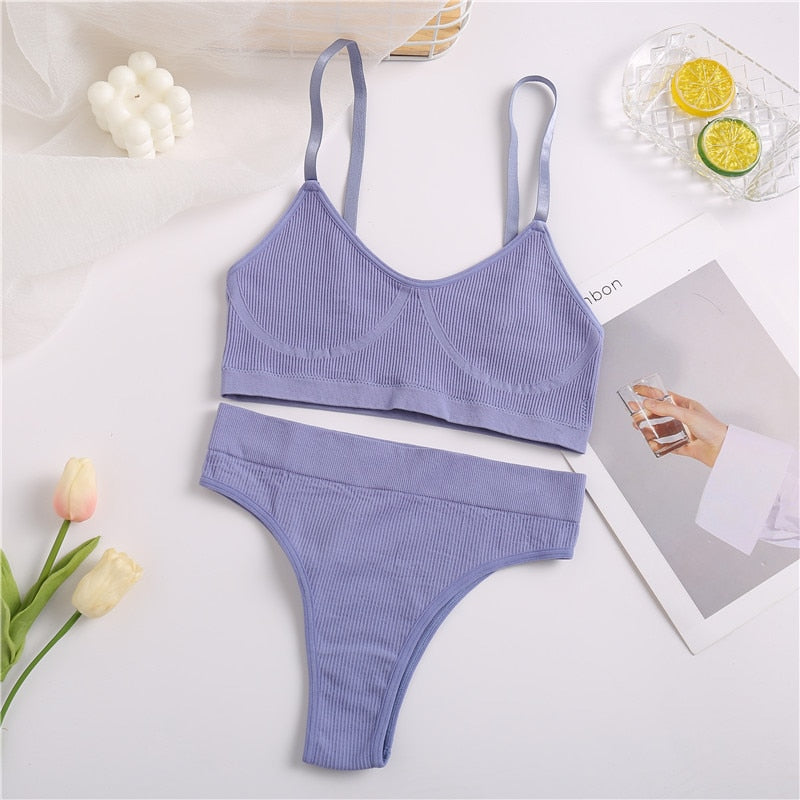 FINETOO Seamless Tanks Tops Panties Set Female Underwear Wireless Bra Crop Top Women Low-rise Underpants Soft Bralette Lingerie