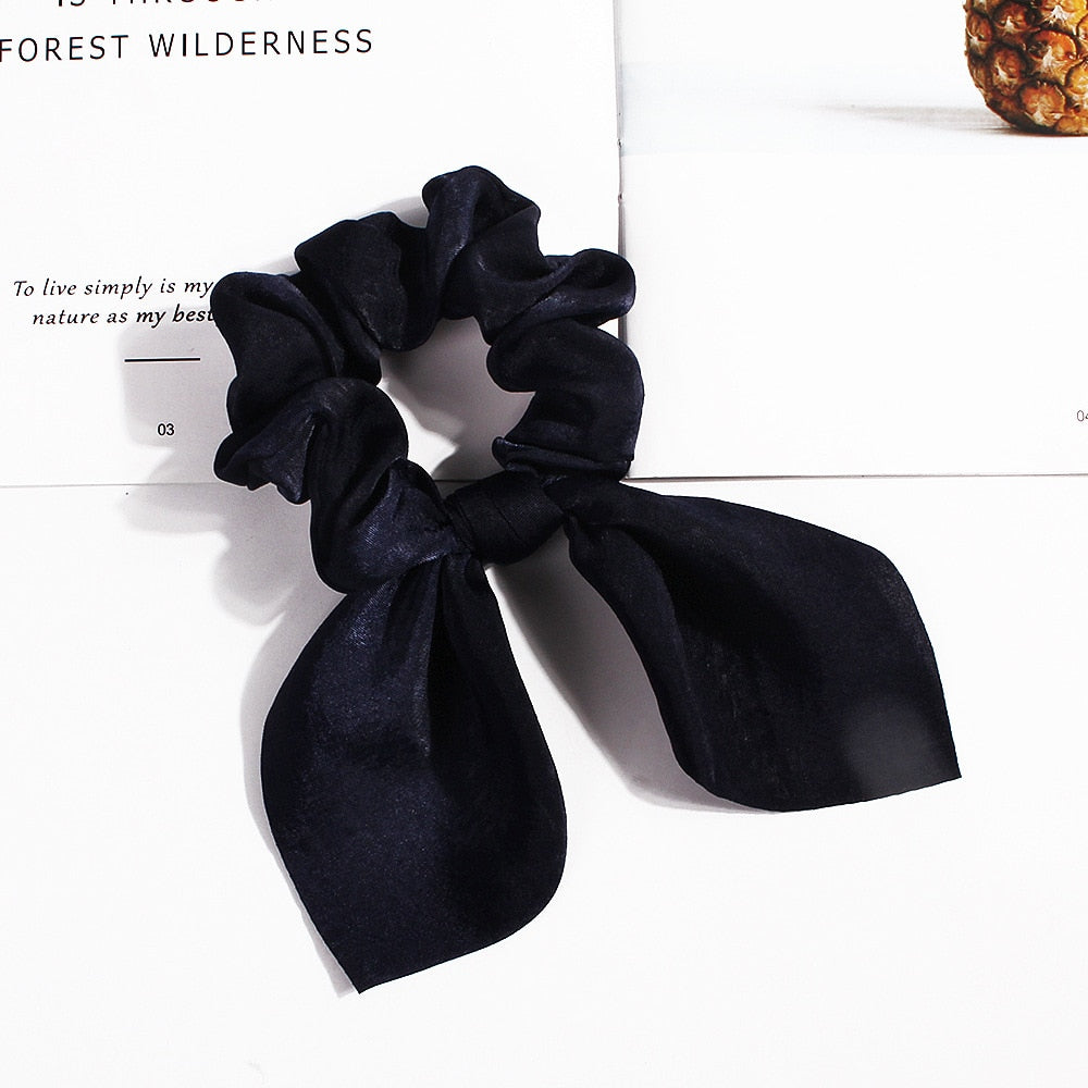 New Chiffon Bowknot Elastic Hair Bands For Women Girls Solid Color Scrunchies Headband Hair Ties Ponytail Holder Hair Accessorie