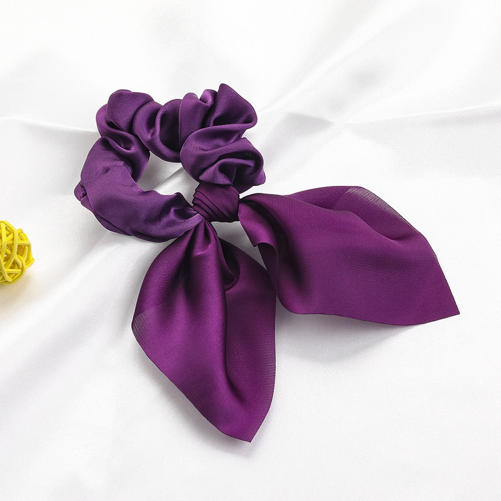 New Chiffon Bowknot Elastic Hair Bands For Women Girls Solid Color Scrunchies Headband Hair Ties Ponytail Holder Hair Accessorie