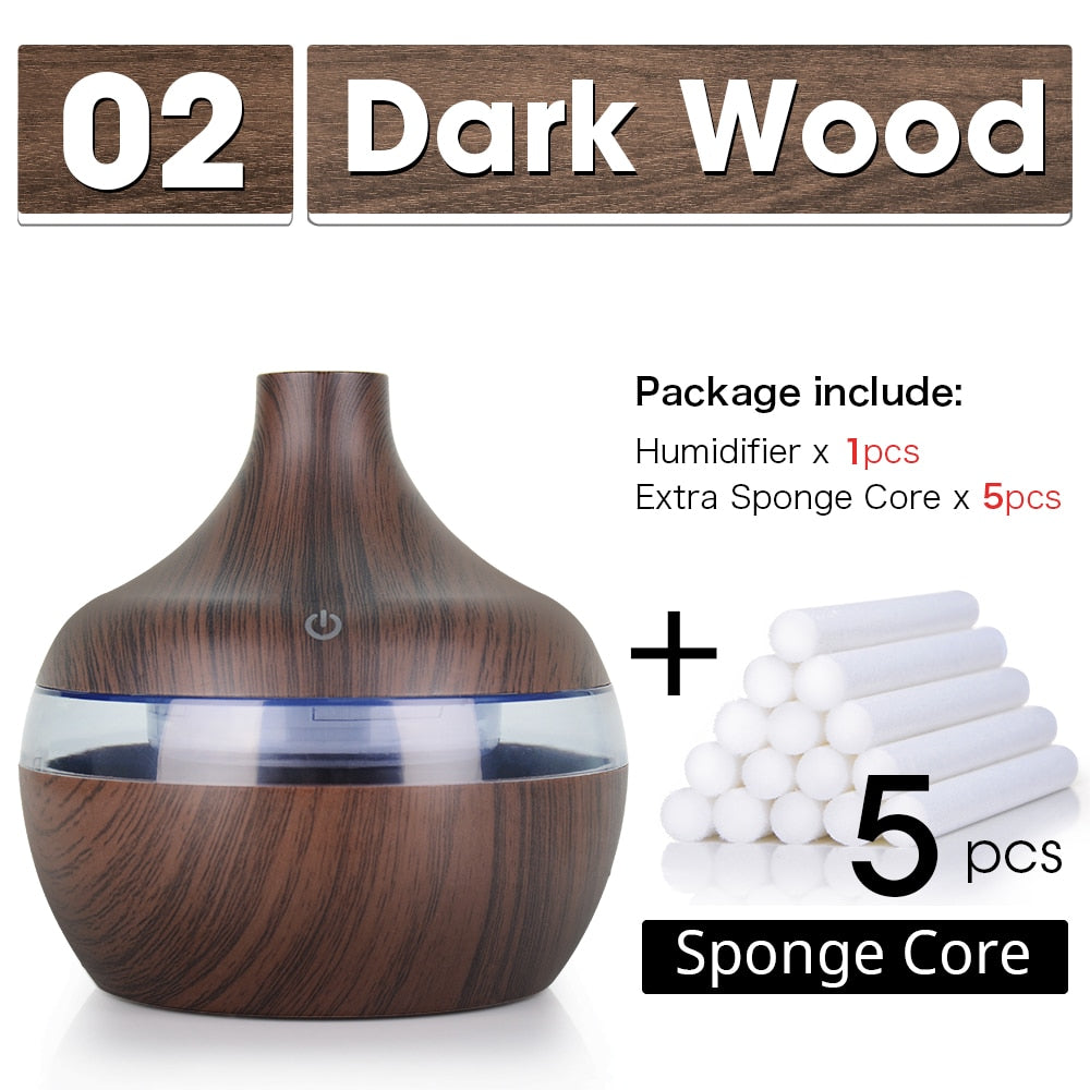 300ML USB Air Humidifier Electric Aroma Diffuser Mist Wood Grain Oil Aromatherapy Mini Have 7 LED Light For Car Home Office