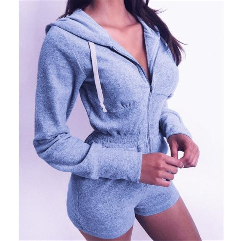 Women Long Sleeve Hooded Jumpsuit Autumn Casual Zipper Solid Color Jumpsuit for Sports Daily Wear Casual Long Sleeve Bodysuit