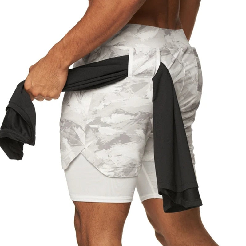 2 in 1 Fitness Joggingshorts für Herren im Camo Style