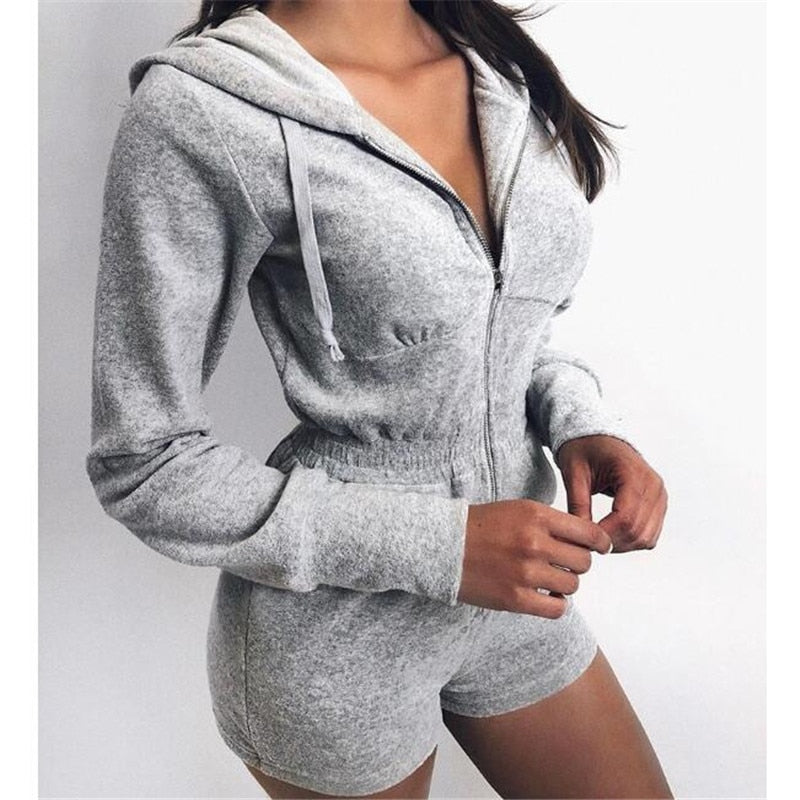 Women Long Sleeve Hooded Jumpsuit Autumn Casual Zipper Solid Color Jumpsuit for Sports Daily Wear Casual Long Sleeve Bodysuit