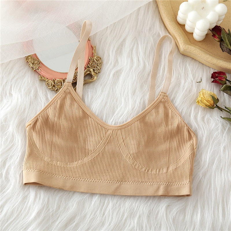 FINETOO Seamless Tanks Tops Panties Set Female Underwear Wireless Bra Crop Top Women Low-rise Underpants Soft Bralette Lingerie