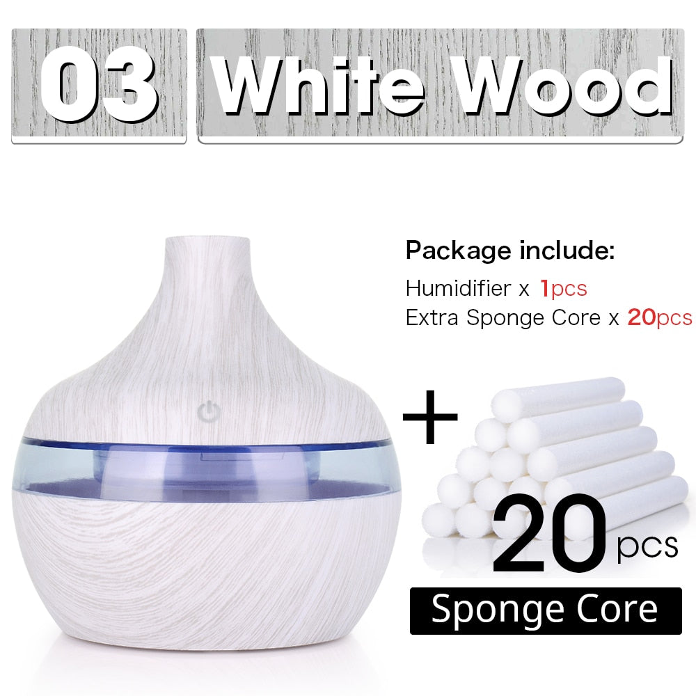 300ML USB Air Humidifier Electric Aroma Diffuser Mist Wood Grain Oil Aromatherapy Mini Have 7 LED Light For Car Home Office