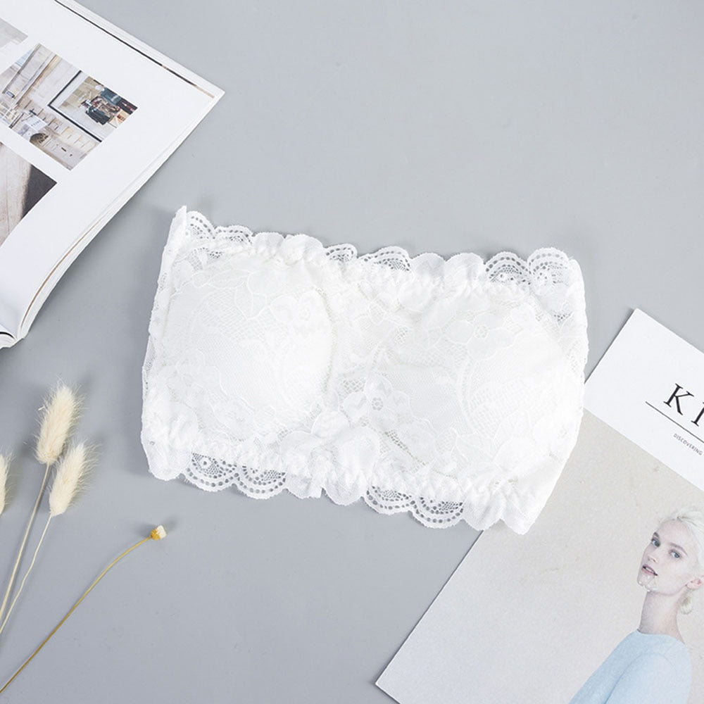Valentine's day Sexy Summer Women  Elastic Strapless Bra Lace Tube Top Bandeau Crop Tank Seamless Padded Underwear Wholesale