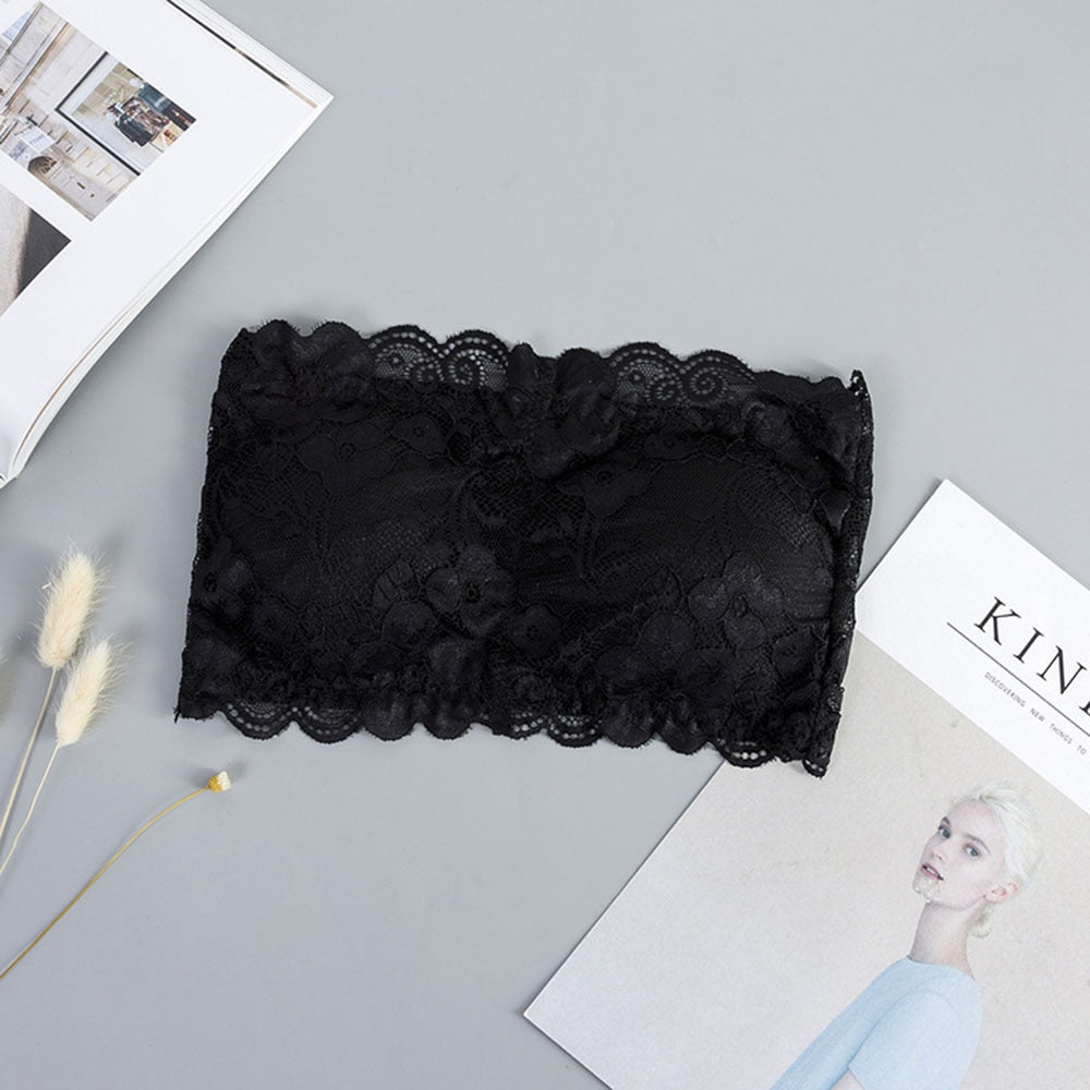 Valentine's day Sexy Summer Women  Elastic Strapless Bra Lace Tube Top Bandeau Crop Tank Seamless Padded Underwear Wholesale