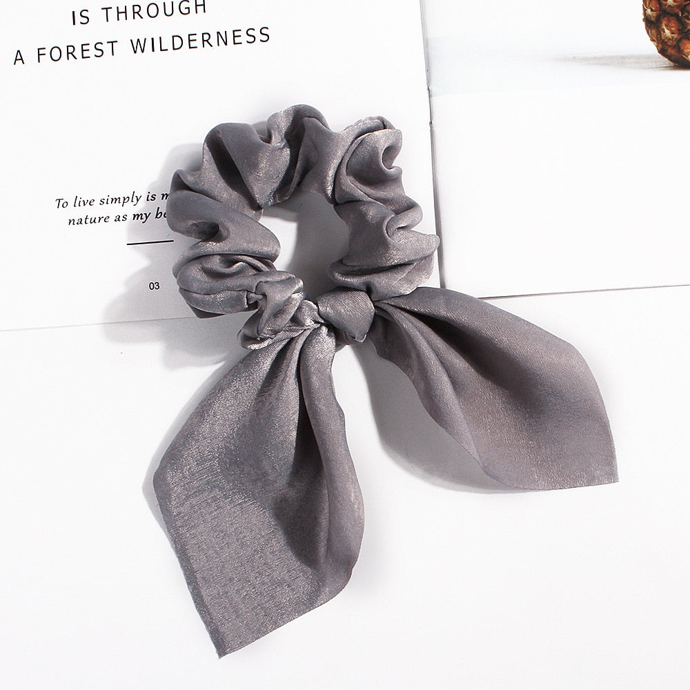 New Chiffon Bowknot Elastic Hair Bands For Women Girls Solid Color Scrunchies Headband Hair Ties Ponytail Holder Hair Accessorie
