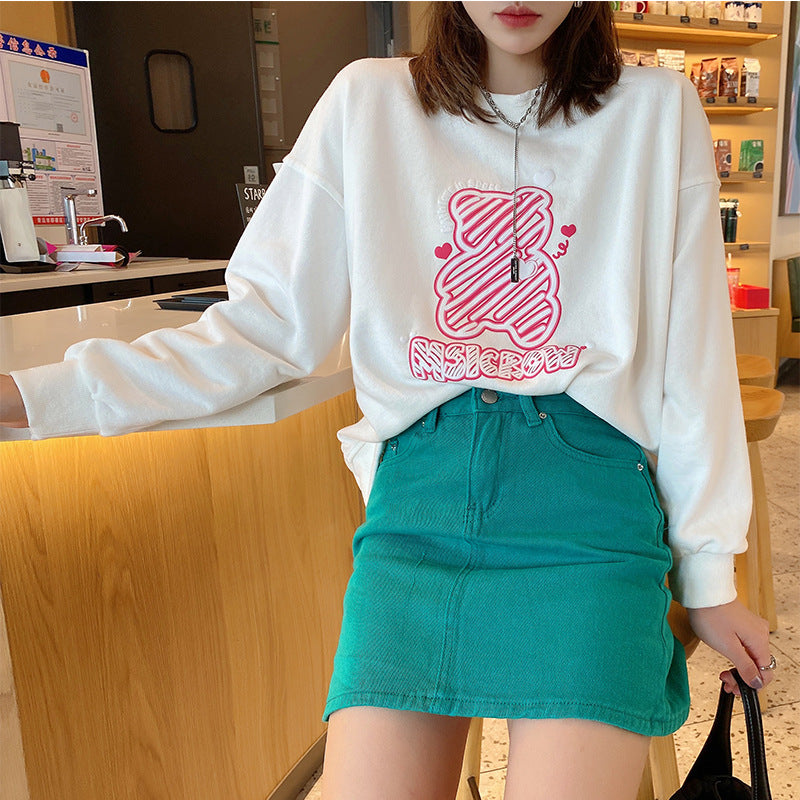 Damenoberteil im koreanischen Style mit fluoreszierenden Aufdruck