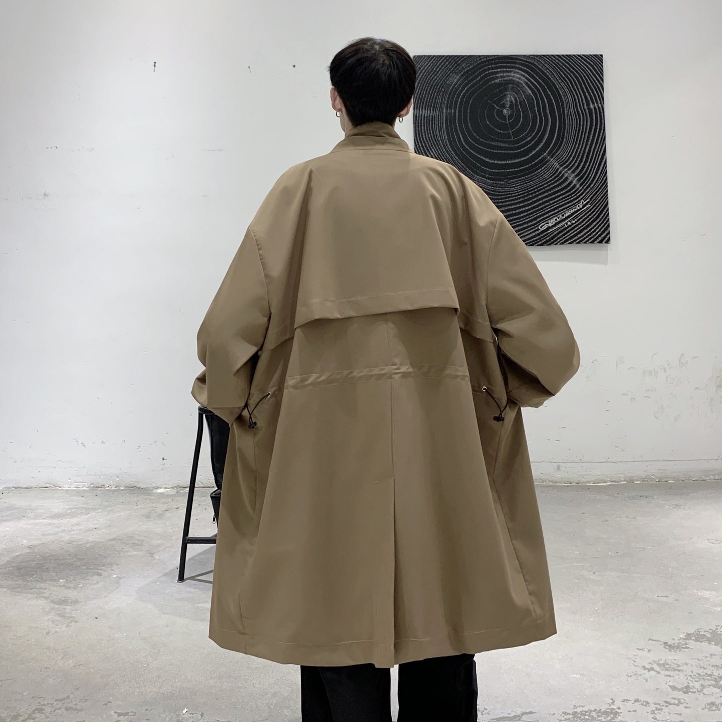 Long windbreaker coat men's spring and autumn tide brand British blouse loose day retro casual cloak coat