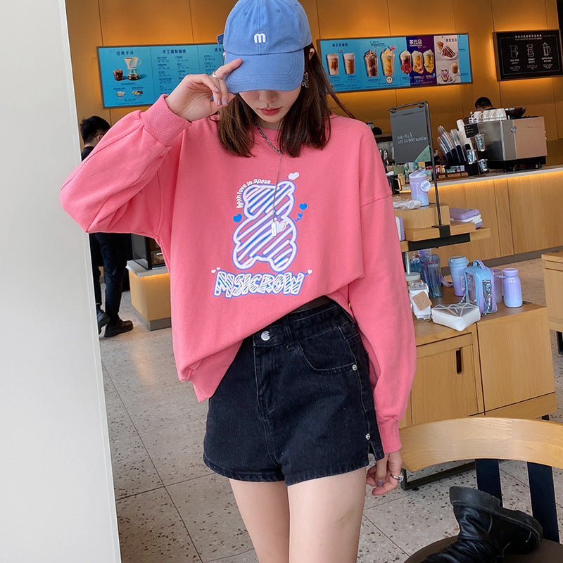 Damenoberteil im koreanischen Style mit fluoreszierenden Aufdruck