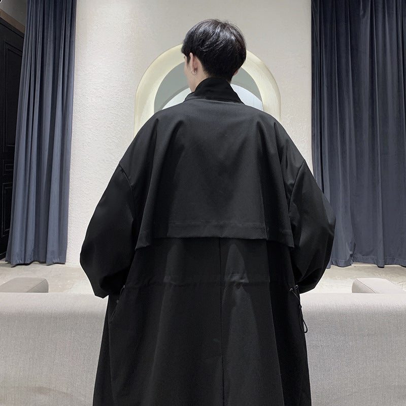 Long windbreaker coat men's spring and autumn tide brand British blouse loose day retro casual cloak coat