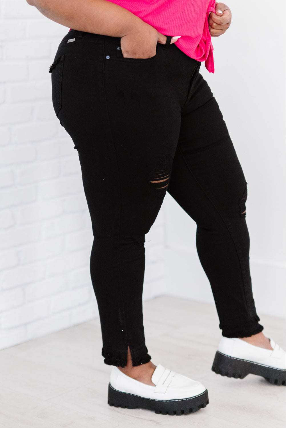 Kancan Stepping Stone Röhrenjeans mit Doppelfransen