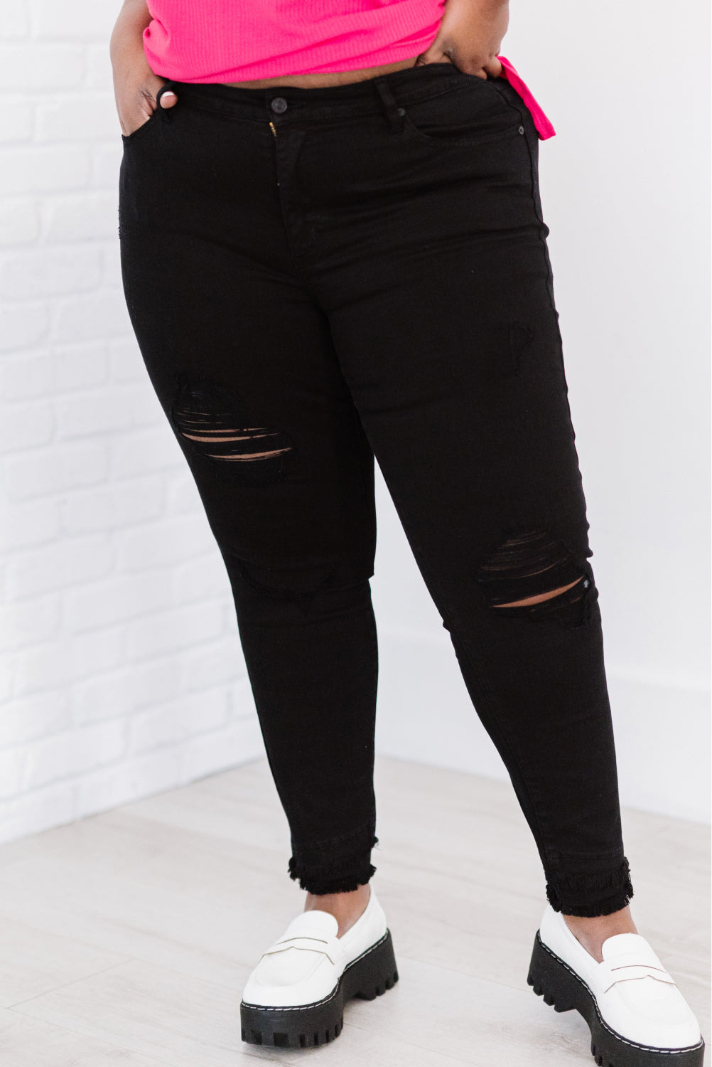 Kancan Stepping Stone Röhrenjeans mit Doppelfransen