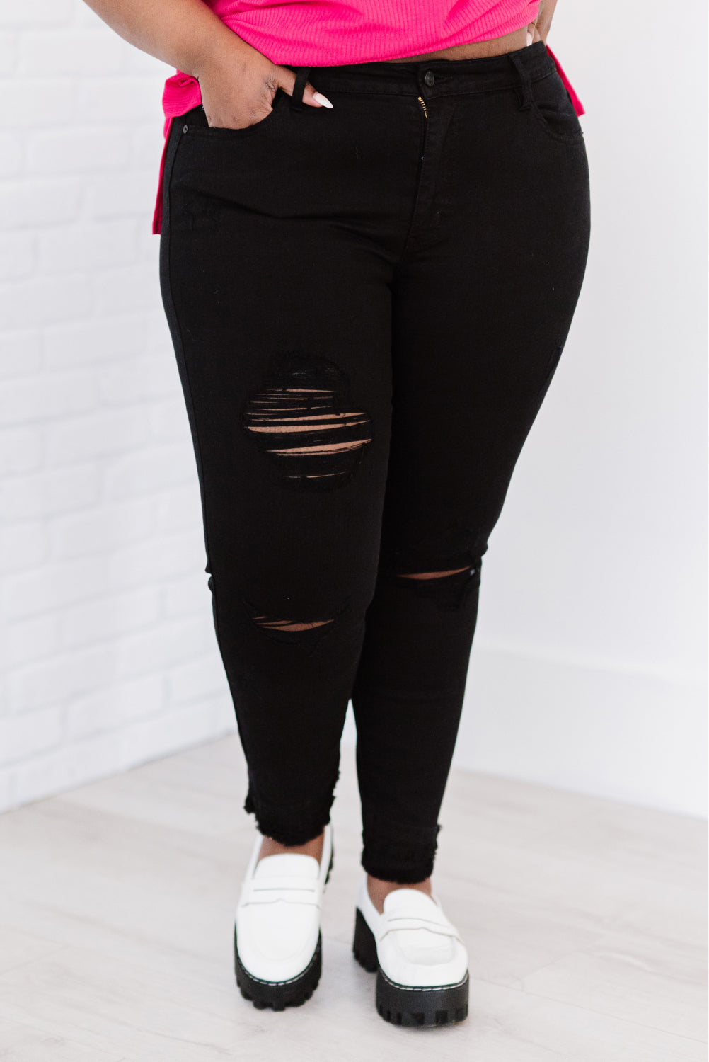 Kancan Stepping Stone Röhrenjeans mit Doppelfransen