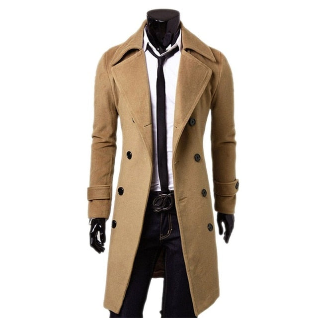Fashion Brand Autumn Jacket Long Trench Coat Men's High Quality Self-cultivation Solid Color Men's Coat Double-breasted Jacket