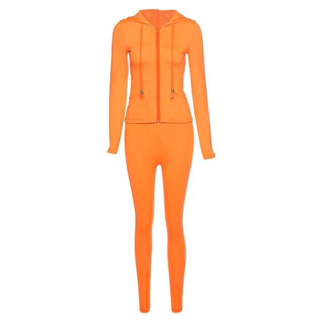 Tracksuit Women 2 Piece Set Fitness Plain Color Zipper Up Hoodies Skinny Leggings Sporty Sweatpants Matching Outfits Activewear