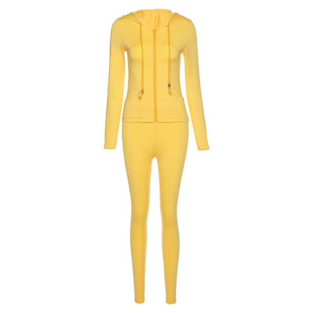 Tracksuit Women 2 Piece Set Fitness Plain Color Zipper Up Hoodies Skinny Leggings Sporty Sweatpants Matching Outfits Activewear