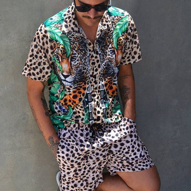 Men‘s Sets Short Sleeve Hawaiian Shirt And Shorts Summer Printing Casual Shirt Beach Two Piece Suit 2021 New Fashion Clothing