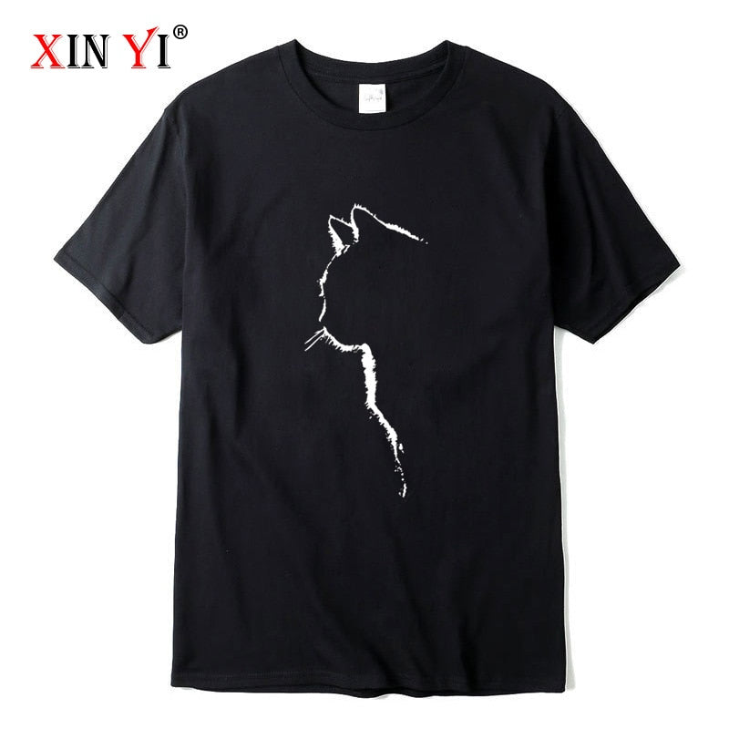 XINYI Men's T-shirt Top Quality 100% cotton short sleeve cool cat print casual loose men t shirt o-neck t-shirt men tee shirts